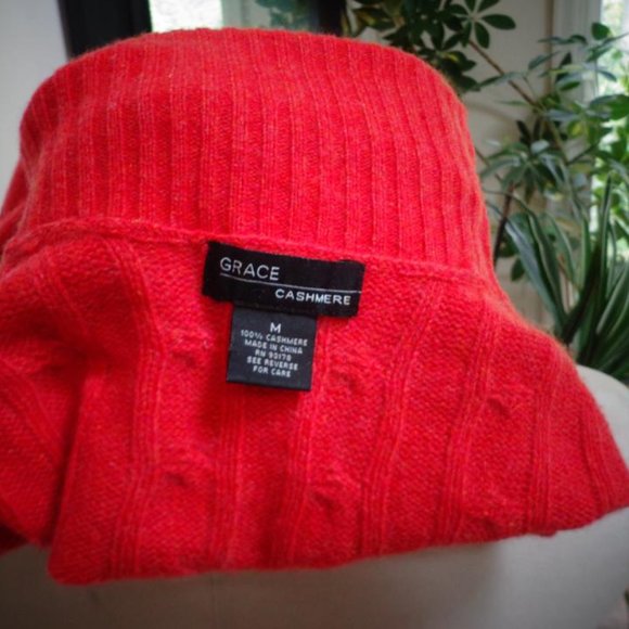 VGUC GRACE CASHMERE Mandarine 100% Cashmere Turtleneck Cableknit Sweater Size M - Picture 6 of 7